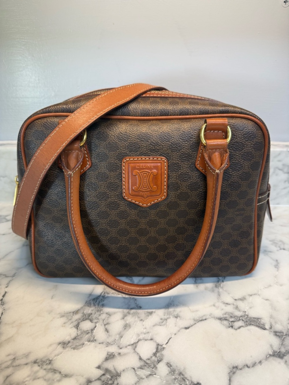 Vintage CELINE Macadam Canvas Boston Bag Brown